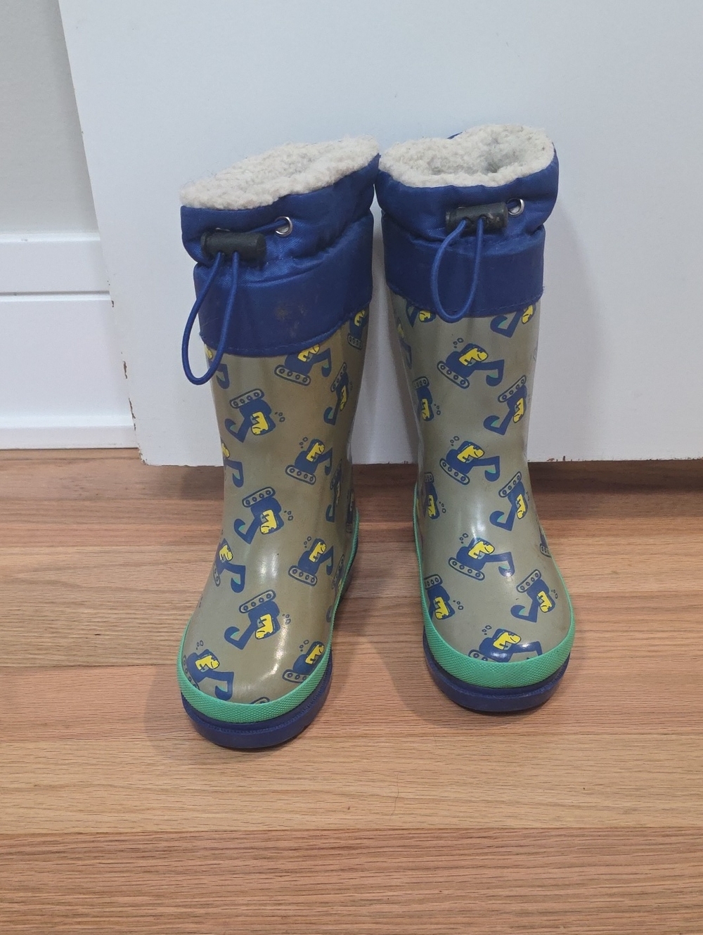 Kids Blue and Green Rain Boots with Cozy Lining